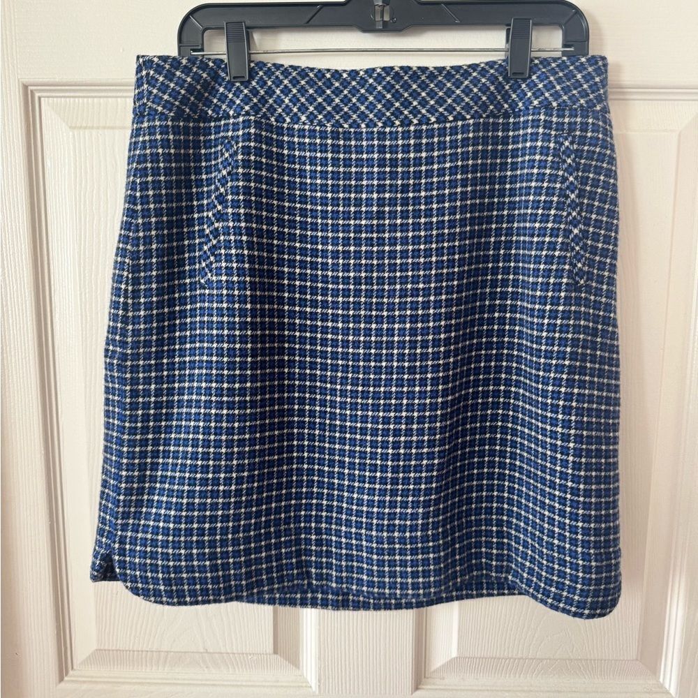 Talbots Blue Plaid Wool Blend A- Line Pencil Skirt 12P